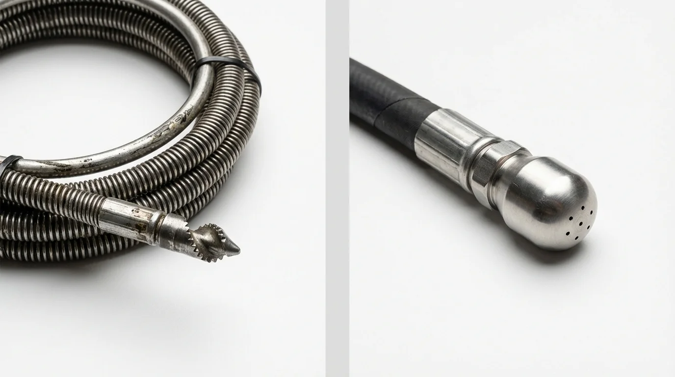 Drain snake cable and hydro jetting nozzle used for drain cleaning in Gordonsville, TN