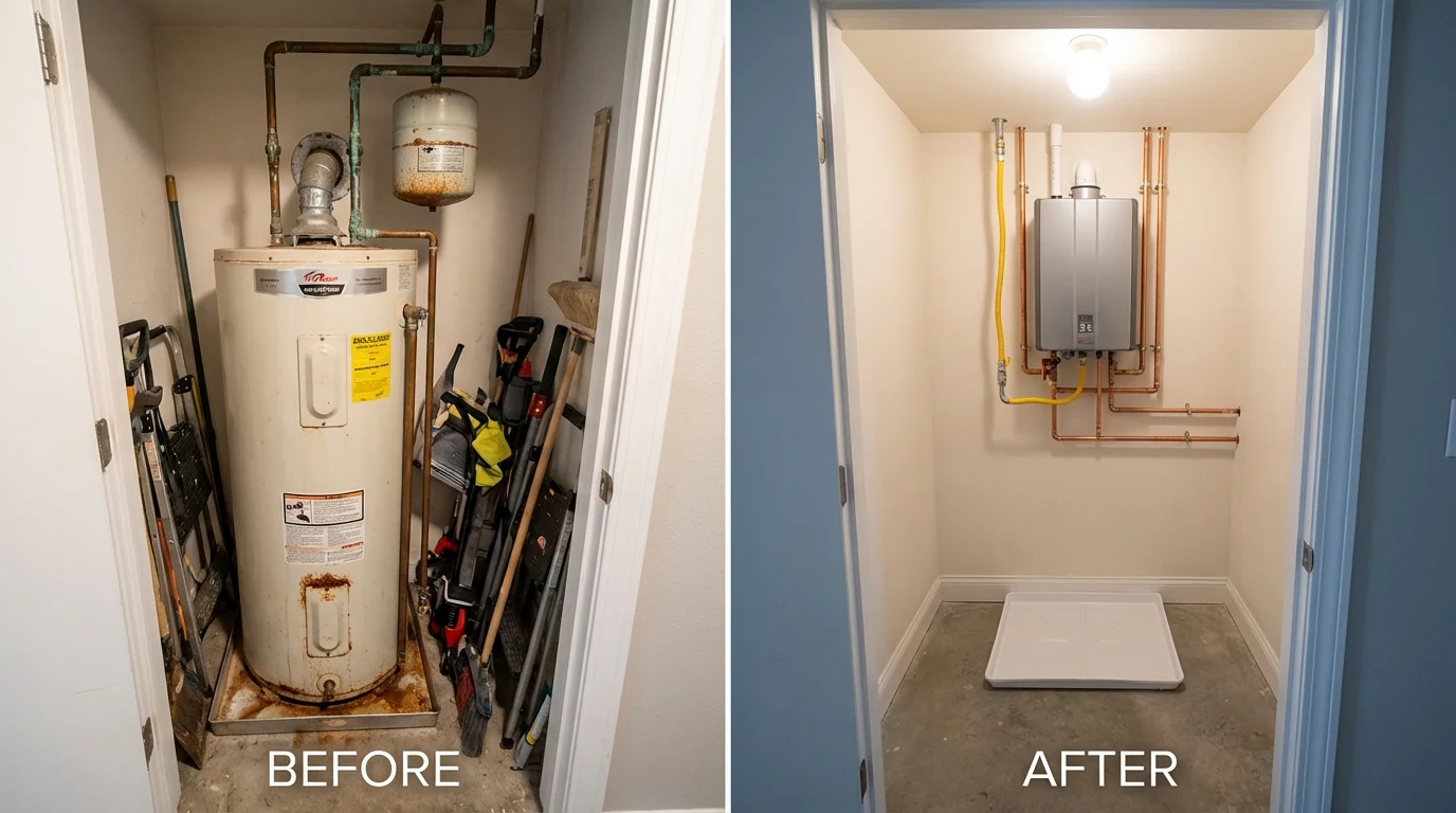Tank water heater versus wall-mounted tankless unit comparison for Gordonsville, TN homeowners