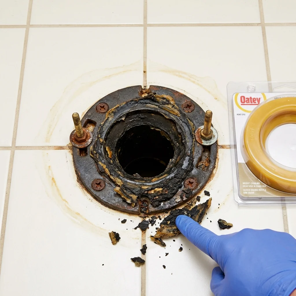 Failed wax ring showing water seepage at the base of a toilet in a Gordonsville, TN home