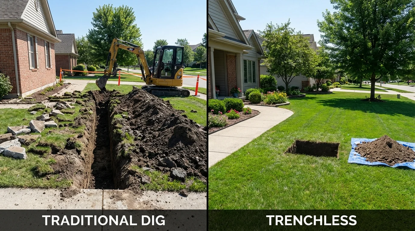 Trenchless sewer repair with minimal yard damage versus traditional excavation in Gordonsville, TN
